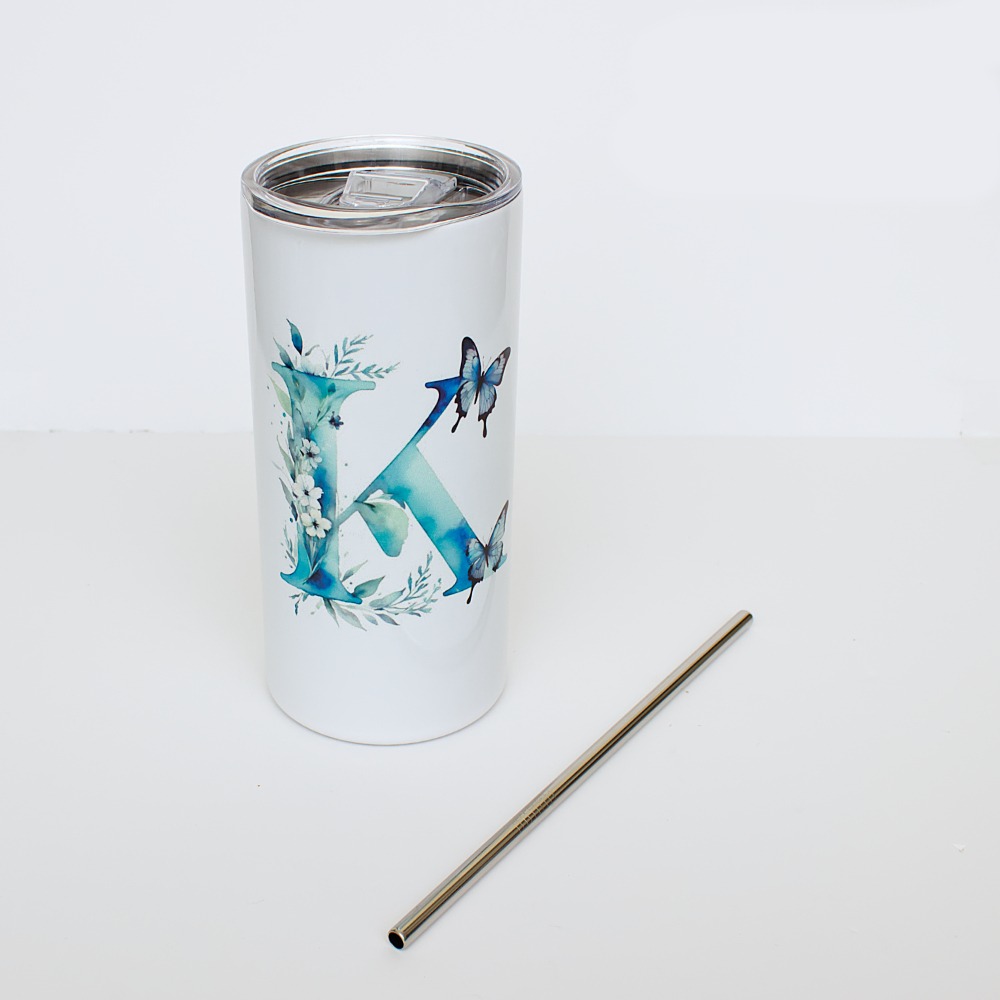 Custom Monogram Travel Cup With Metal Straw